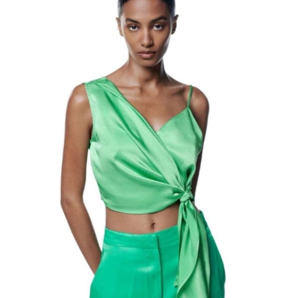 Zara Green Satin Wrap Top